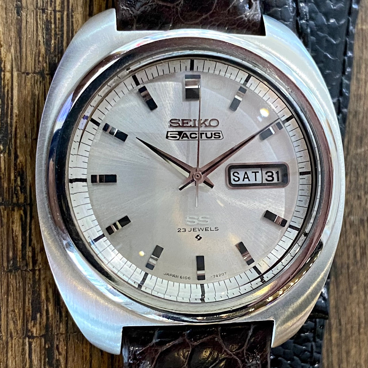 Vintage Seiko 5 Actus SS 6106-7420 Serviced Auto, August 1979 UK VINTAGE WATCH LTD