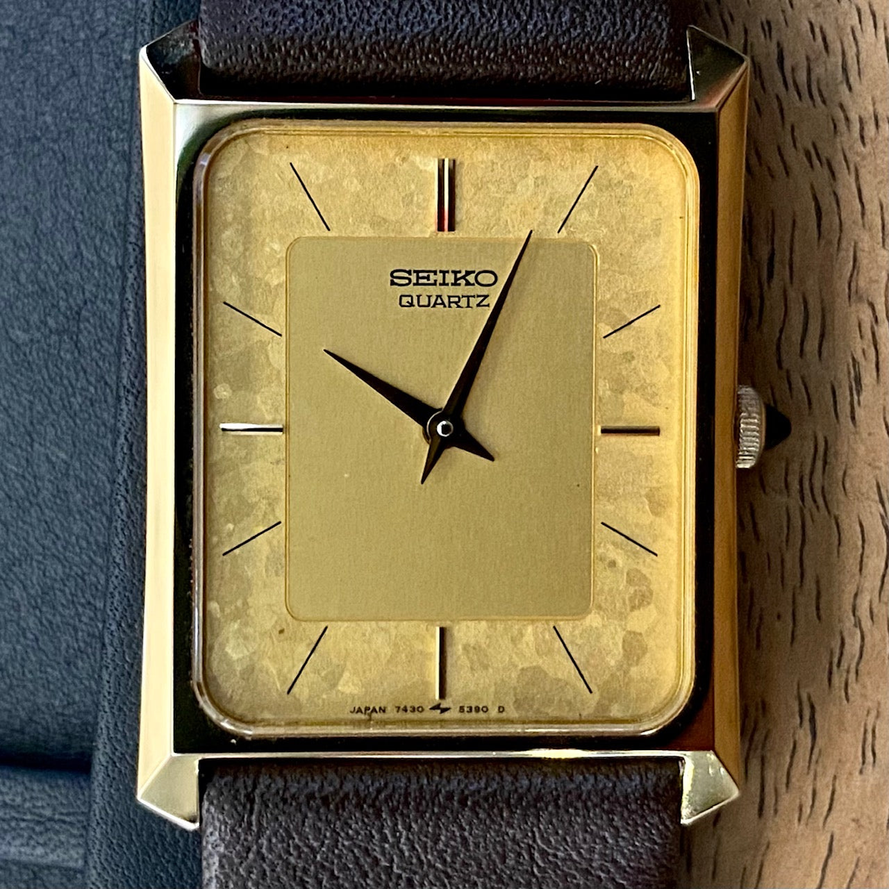 COMING SOON! Rare Vintage Seiko Quartz Tank 7430-5230 Gold Flake Dial, GHA Case, May 1985  PRE-ORDER NOW!