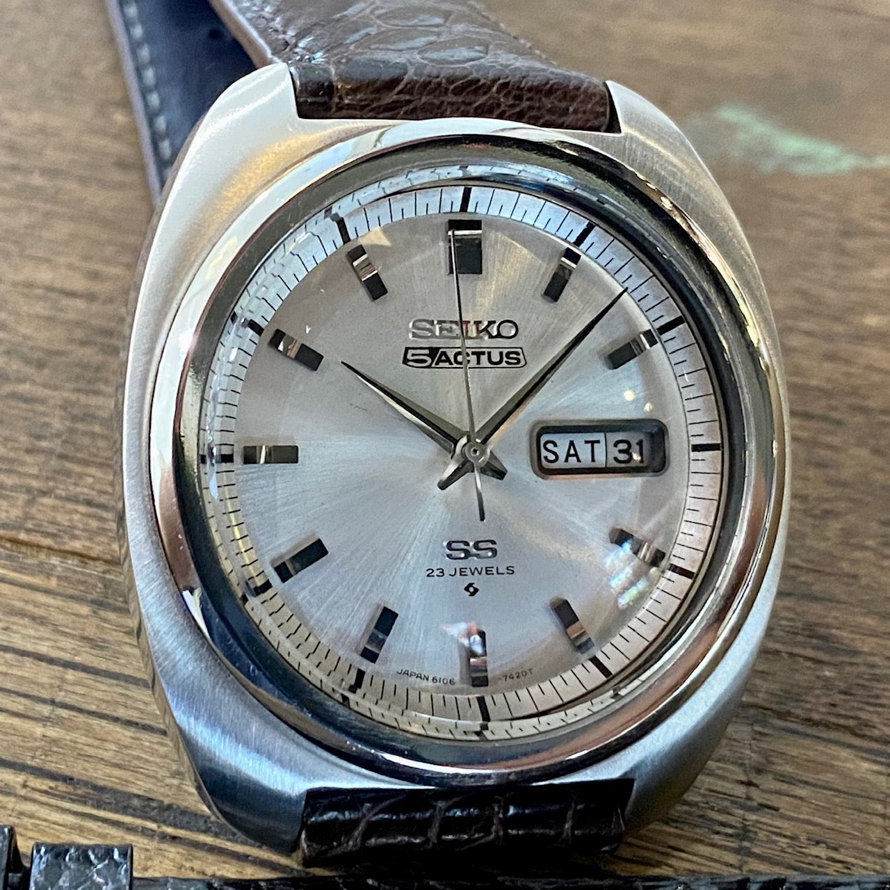 Vintage Seiko 5 Actus SS 6106-7420 Serviced Auto, August 1979 UK VINTAGE WATCH LTD