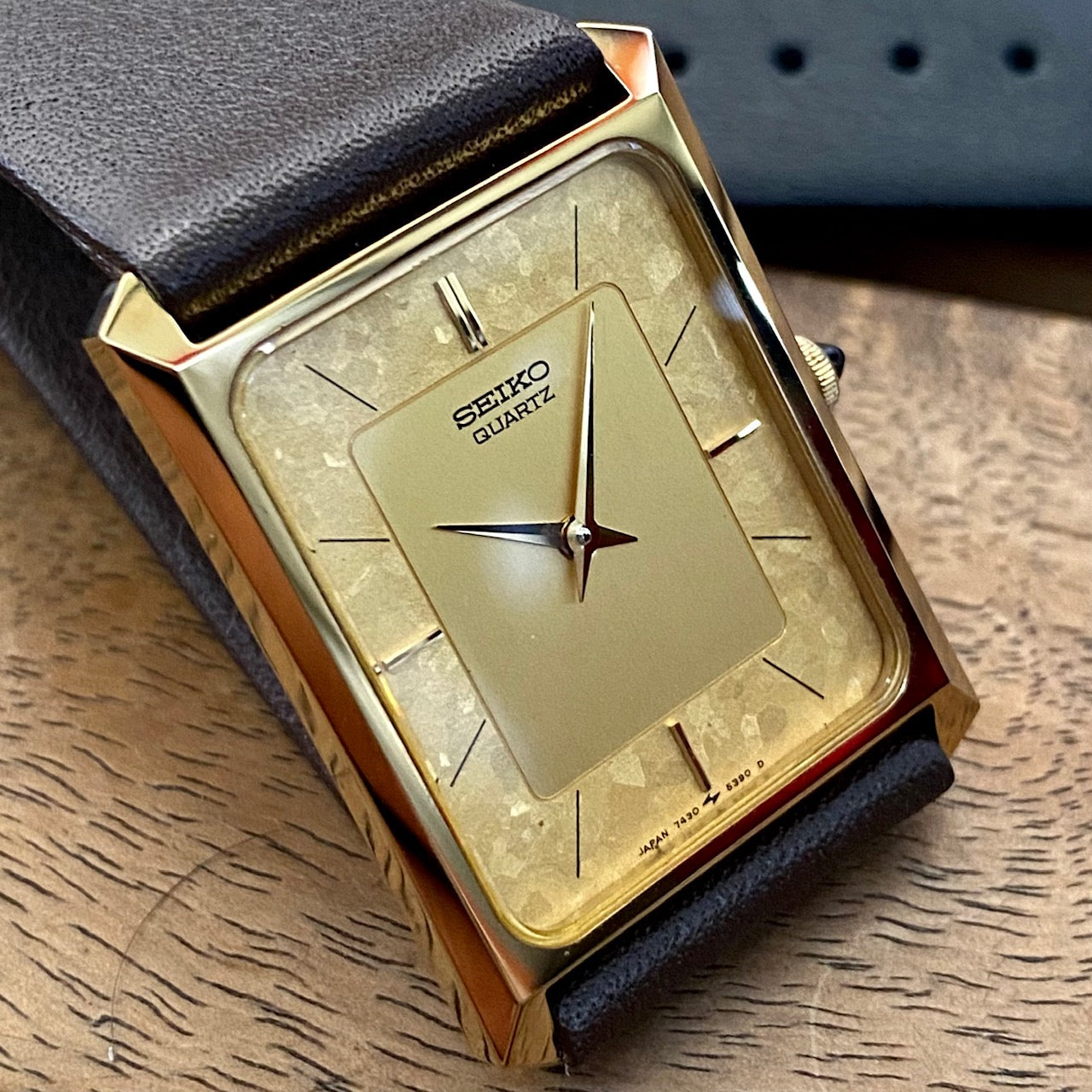 COMING SOON! Rare Vintage Seiko Quartz Tank 7430-5230 Gold Flake Dial, GHA Case, May 1985  PRE-ORDER NOW!