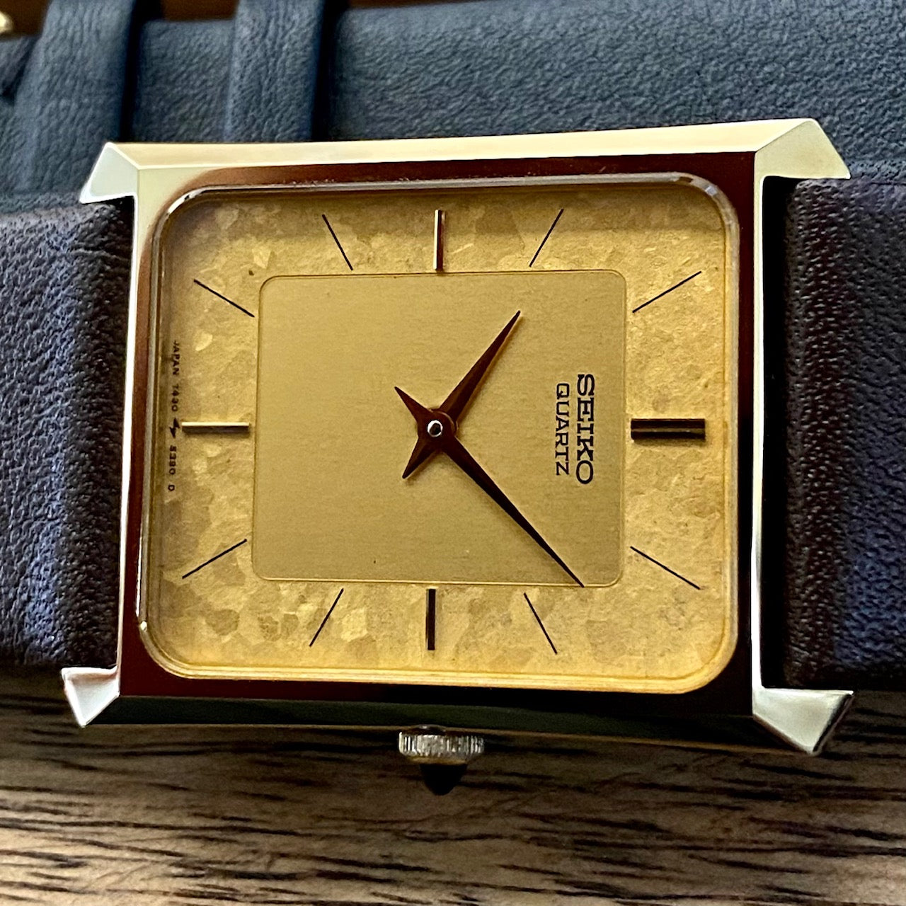 COMING SOON! Rare Vintage Seiko Quartz Tank 7430-5230 Gold Flake Dial, GHA Case, May 1985  PRE-ORDER NOW!