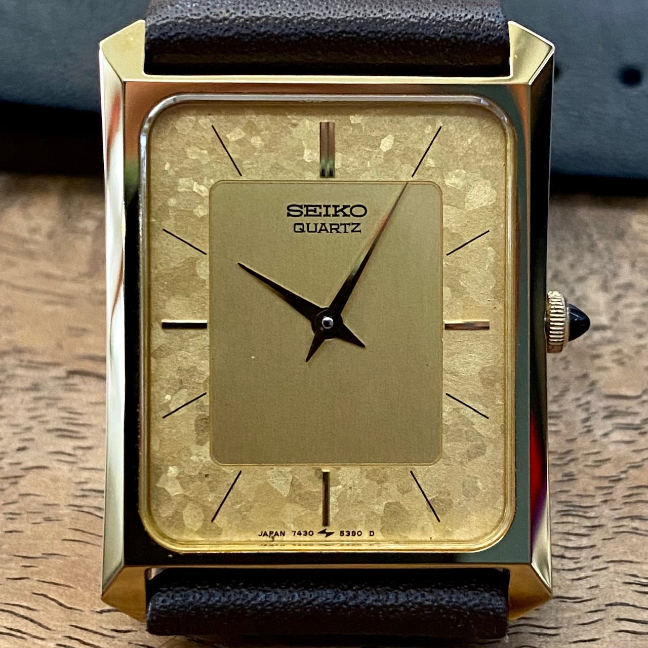 COMING SOON! Rare Vintage Seiko Quartz Tank 7430-5230 Gold Flake Dial, GHA Case, May 1985  PRE-ORDER NOW!