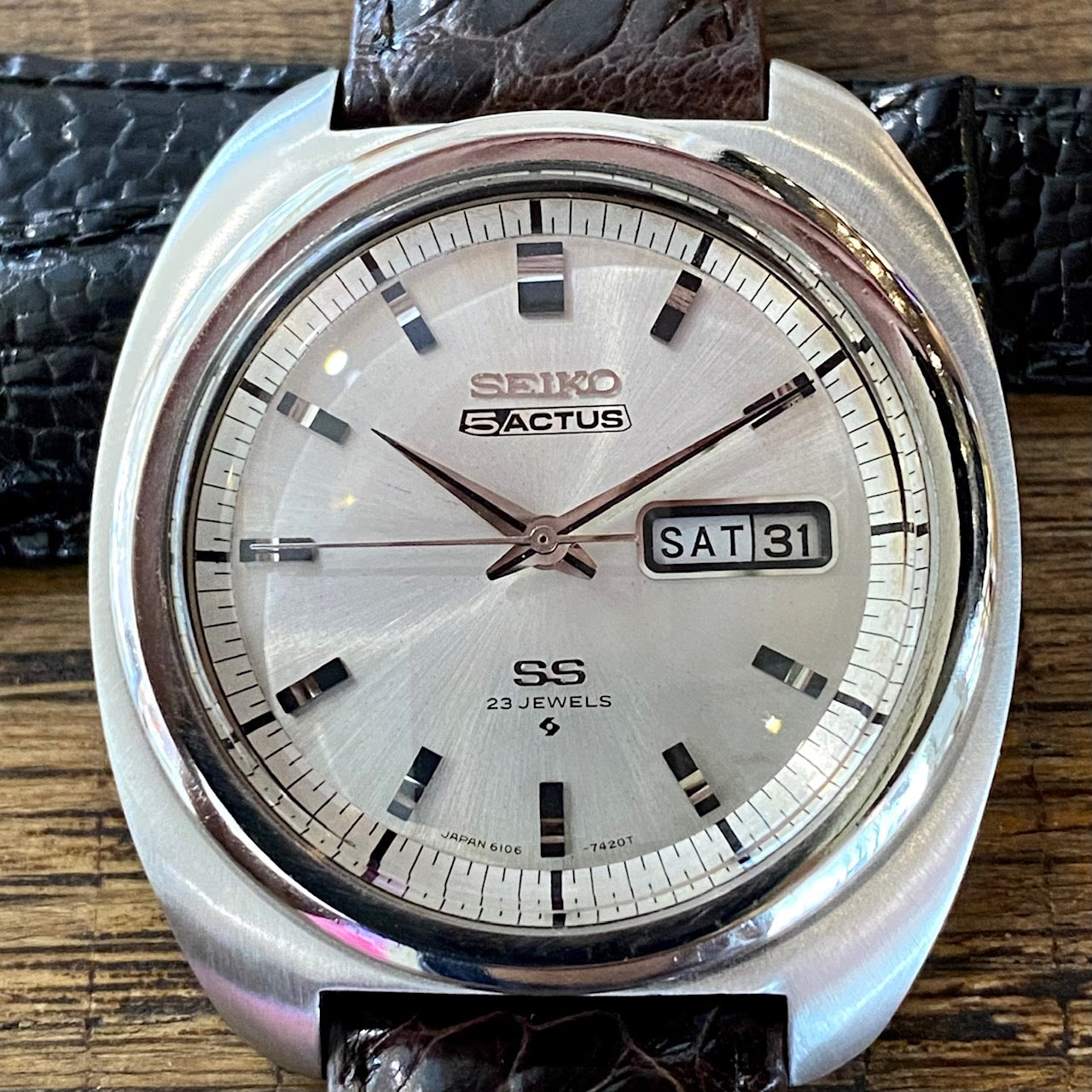 Vintage Seiko 5 Actus SS 6106-7420 Serviced Auto, August 1979 UK VINTAGE WATCH LTD