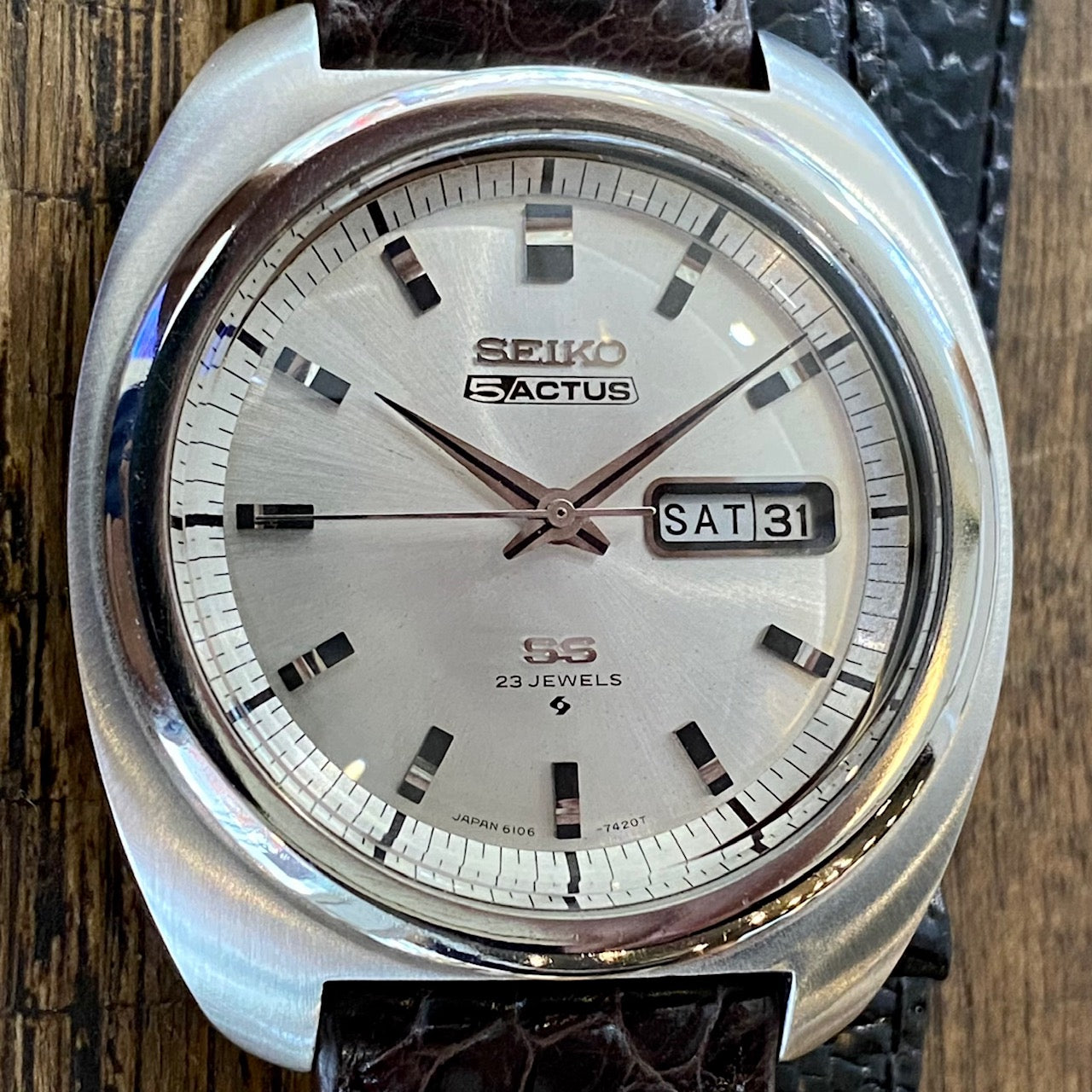 Vintage Seiko 5 Actus SS 6106-7420 Serviced Auto, August 1979 UK VINTAGE WATCH LTD