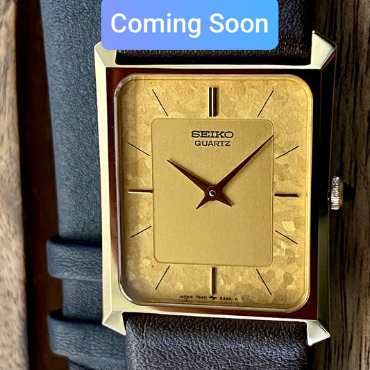 COMING SOON! Rare Vintage Seiko Quartz Tank 7430-5230 Gold Flake Dial, GHA Case, May 1985  PRE-ORDER NOW!