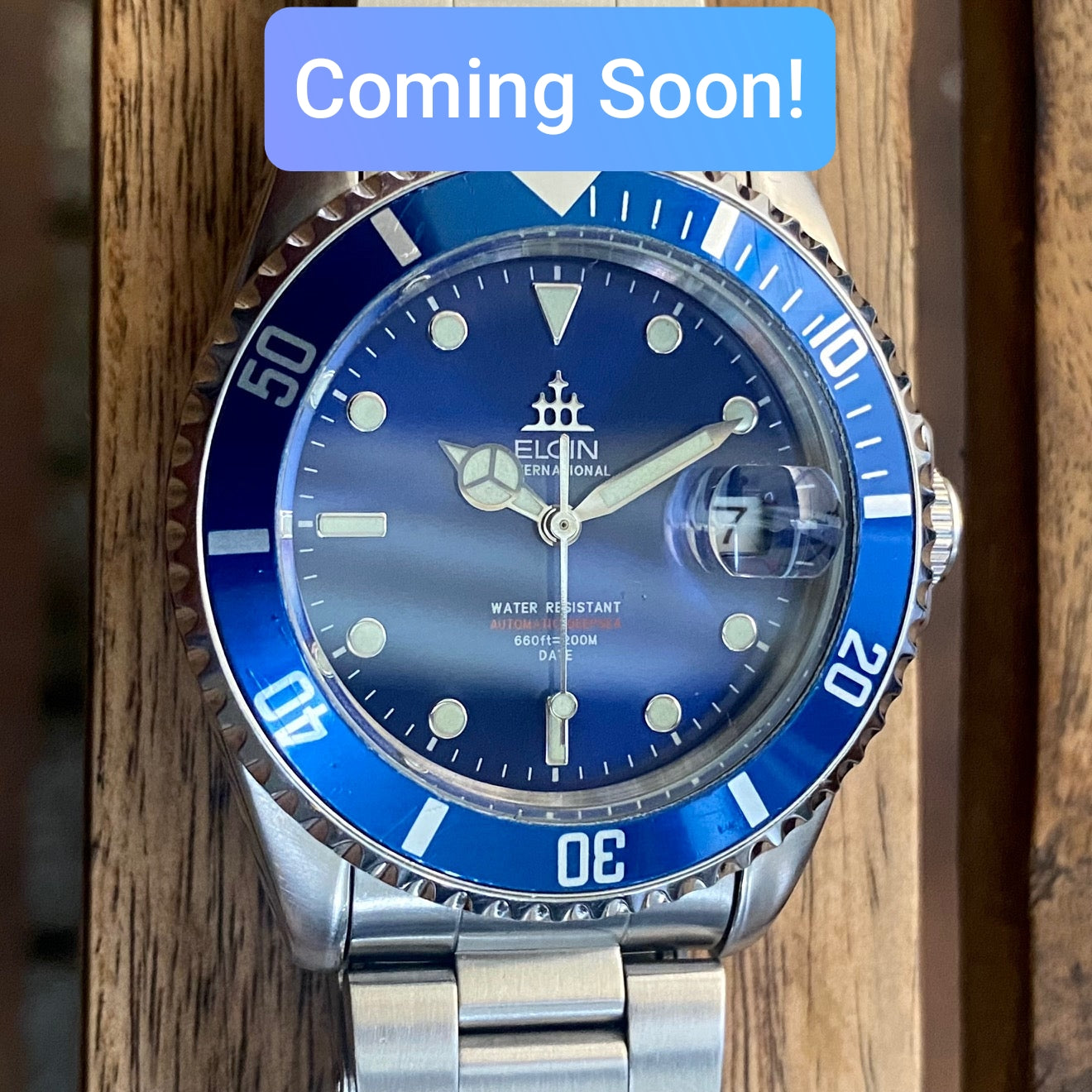 COMING SOON! SERVICED Vintage September 1990 Elgin Deep Sea International FL-531N-SL Blue Automatic Diving Watch - PRE-ORDER NOW!