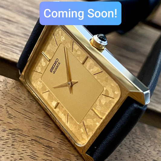 COMING SOON! Rare Vintage May 1984 Seiko Quartz Tank 7430-5230 Gold Flake Dial with GHA Case PRE-ORDER NOW!