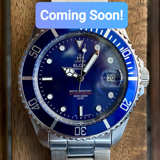 COMING SOON! SERVICED Vintage March 1991 Elgin Treasure International Deep Sea FK-531N-SL Blue Automatic Diving Watch Rotating Bezel and Original Bracelet