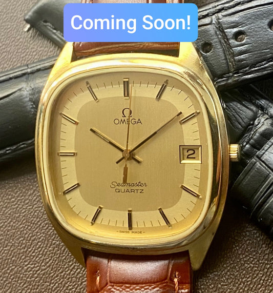 COMING SOON! Vintage 1980s Omega Seamaster Quartz 1337 -Gold Cap- Double Square Dial - PRE ORDER NOW!