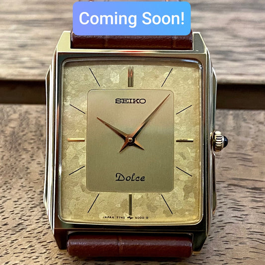 COMING SOON! Vintage April 1987 Seiko Quartz Dolce 7740-5000 Double Square Gold Flake Dial - Nickel Alloy - Pre-order Now