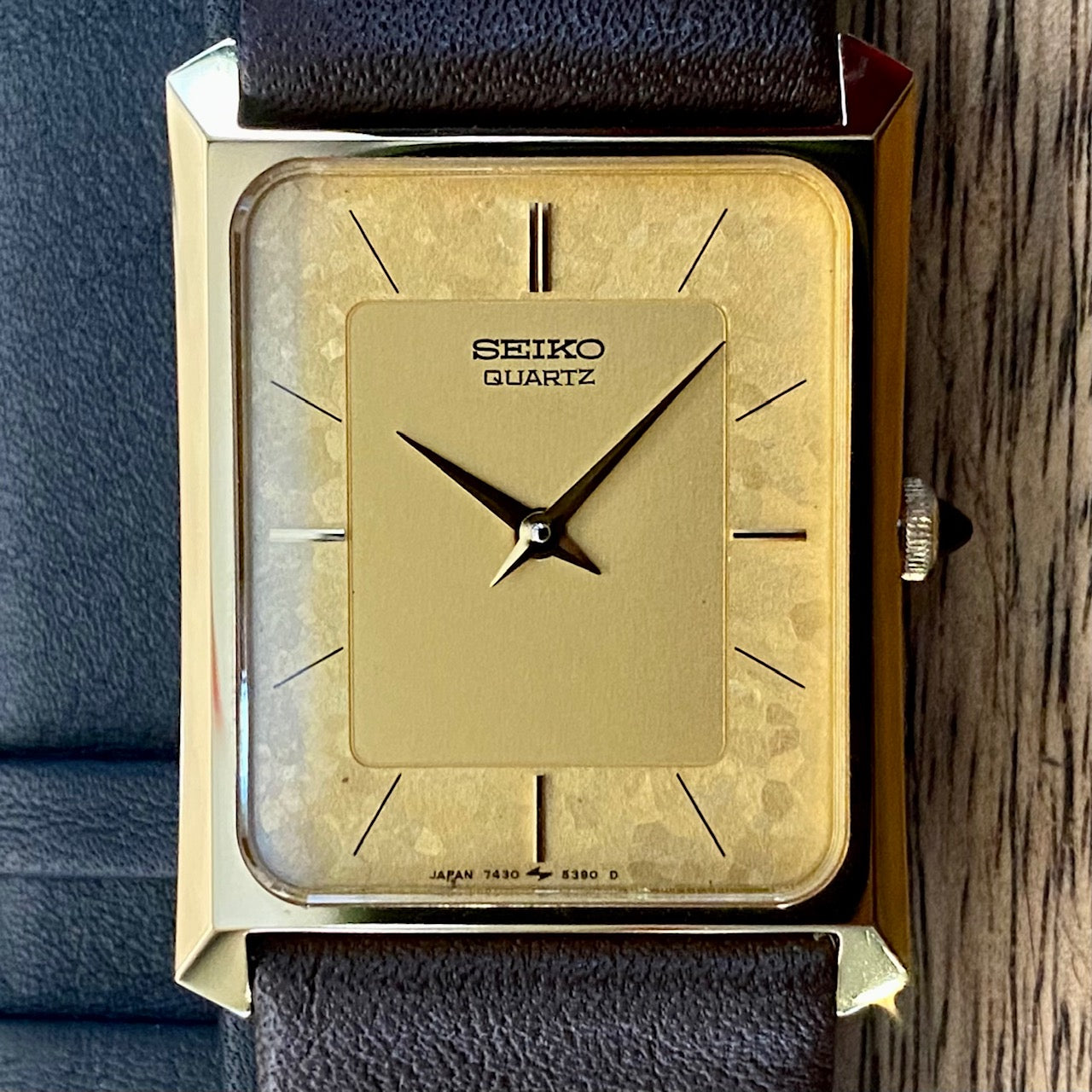 COMING SOON! Rare Vintage Seiko Quartz Tank 7430-5230 Gold Flake Dial, GHA Case, May 1985  PRE-ORDER NOW!